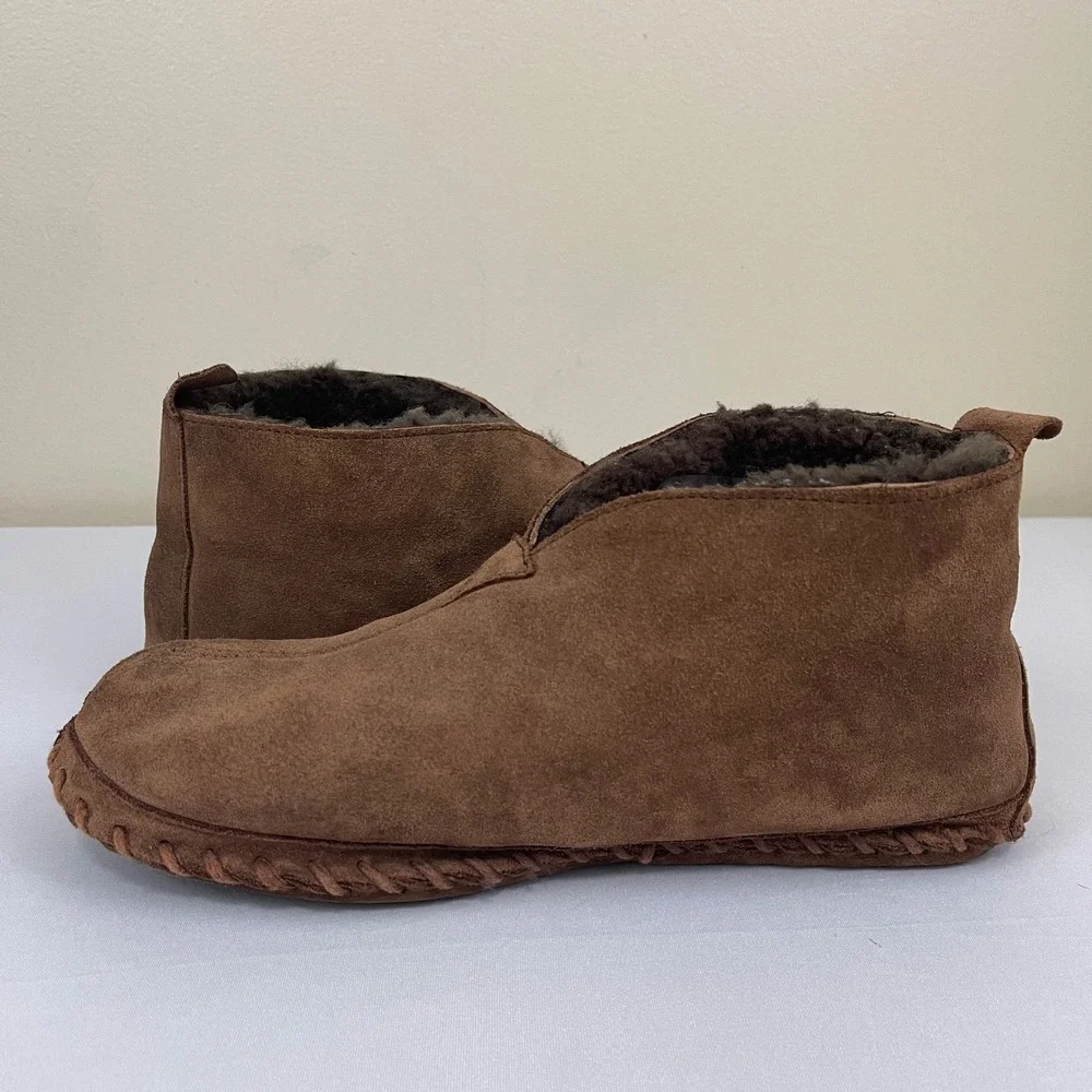 LL Bean Wicked Good Slippers Suede Leather Shearling Lined Ankle Brown‎ Mens 9 M